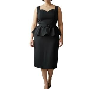 Collectif Vintage Lilla Black Peplum Pencil Dress 2X Pinup Wiggle Sweetheart